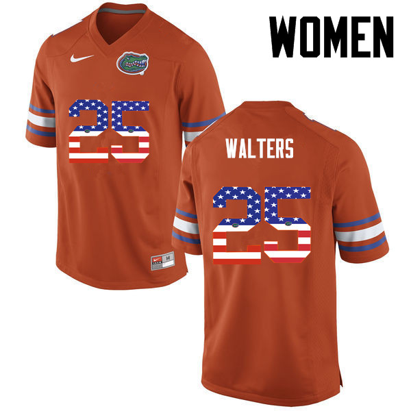 Women Florida Gators #25 Brady Walters College Football USA Flag Fashion Jerseys-Orange - Click Image to Close